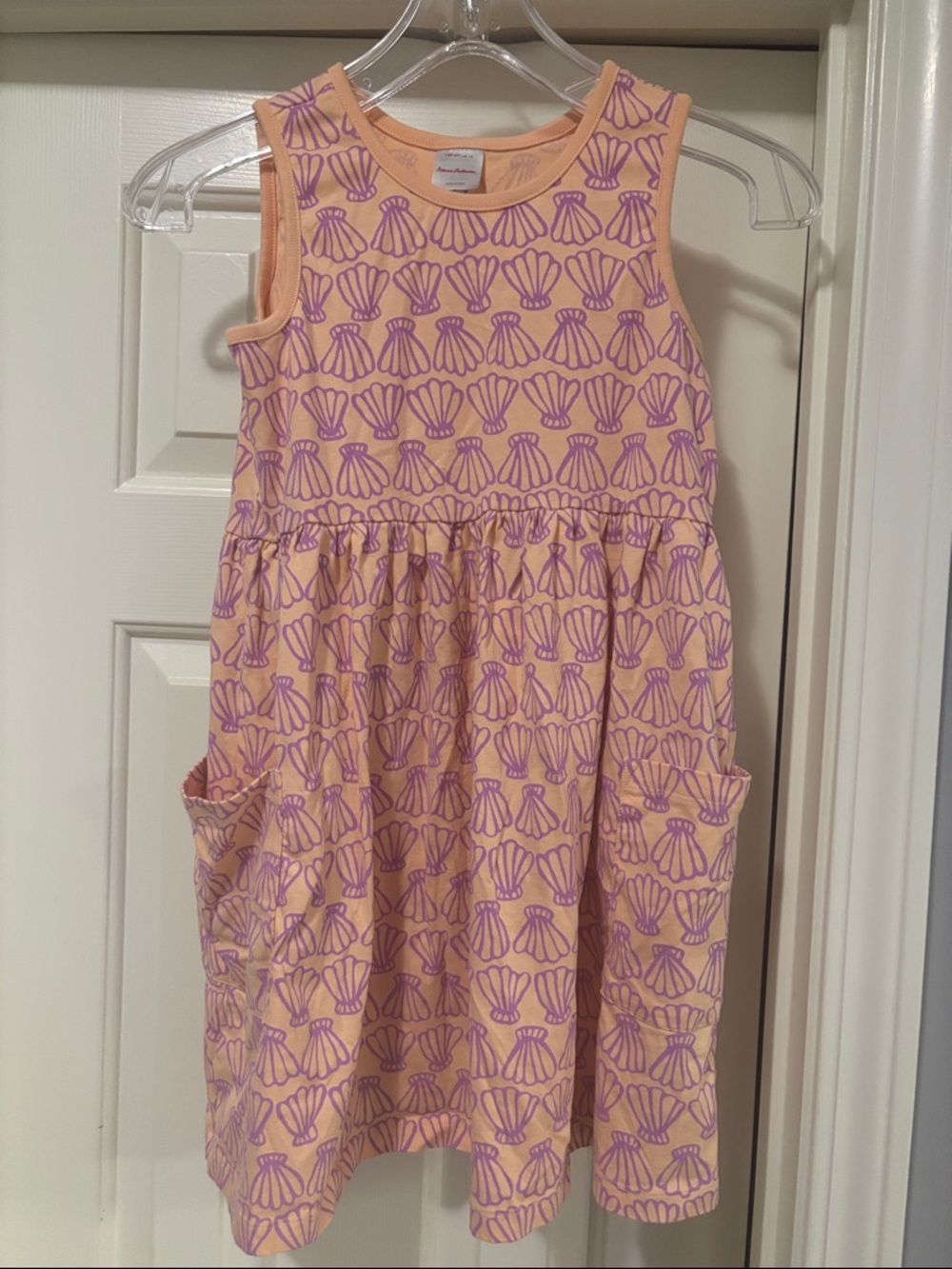 Hanna Andersson Peach Dress with Lavender Shell Pattern